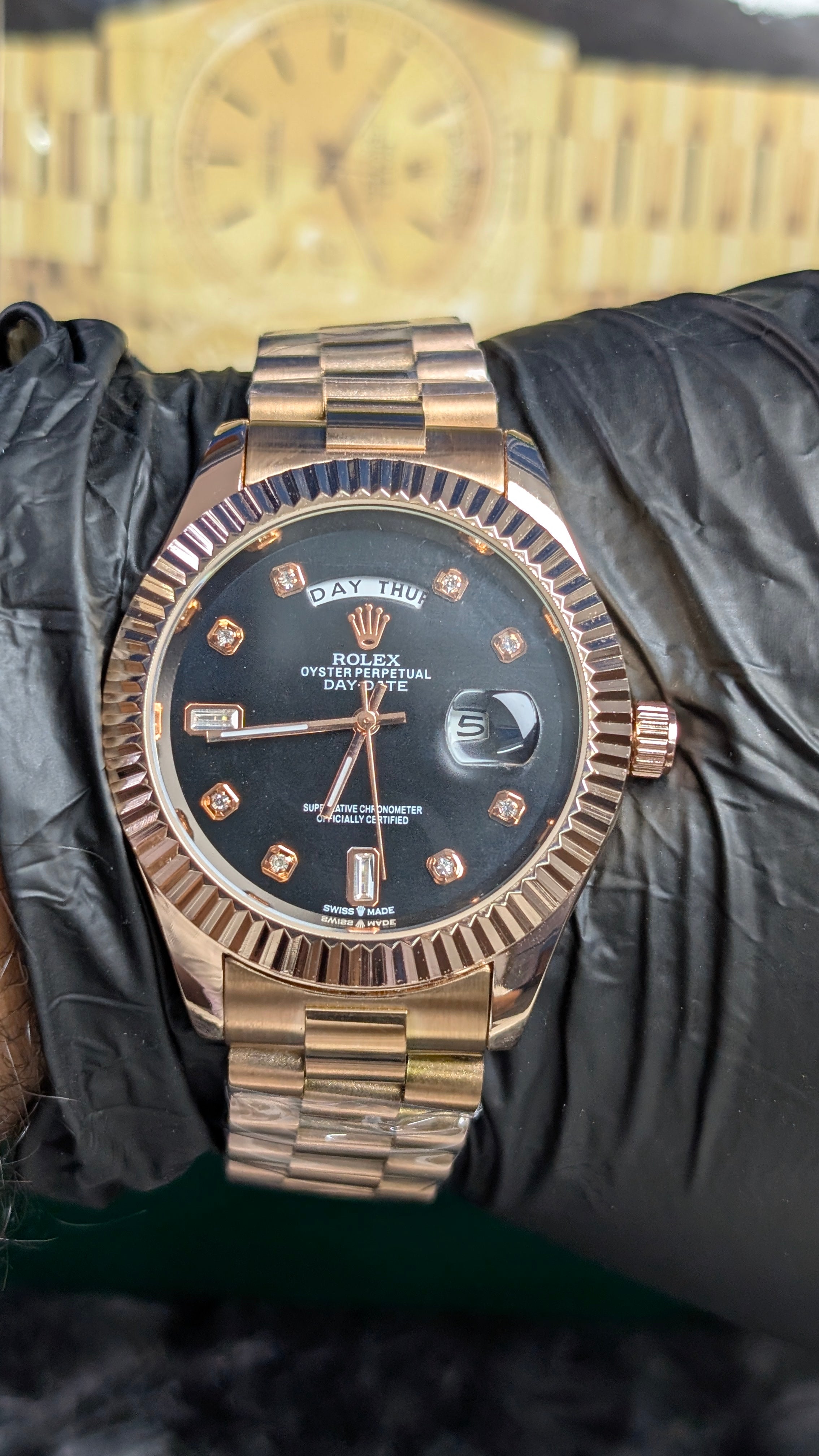 RLX Yellow Gold Day-Date  with Black Diamond Dial