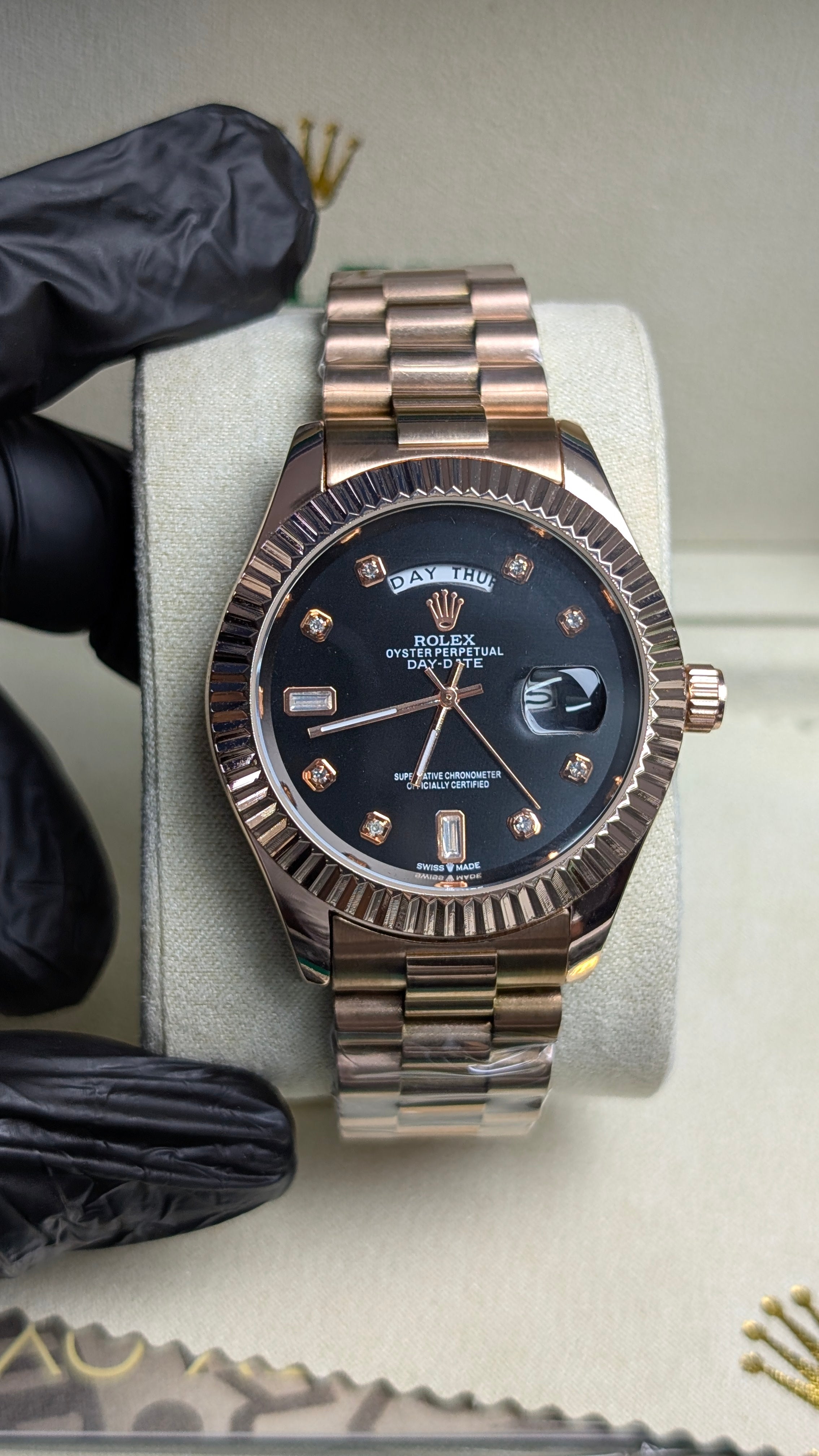 RLX Yellow Gold Day-Date  with Black Diamond Dial
