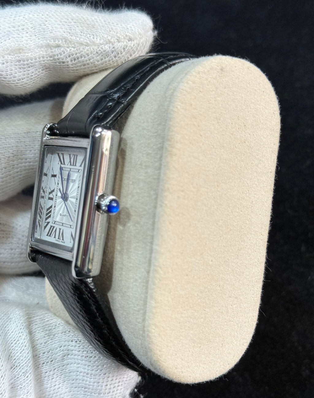 Black Cartier Tank - Black with White Dial