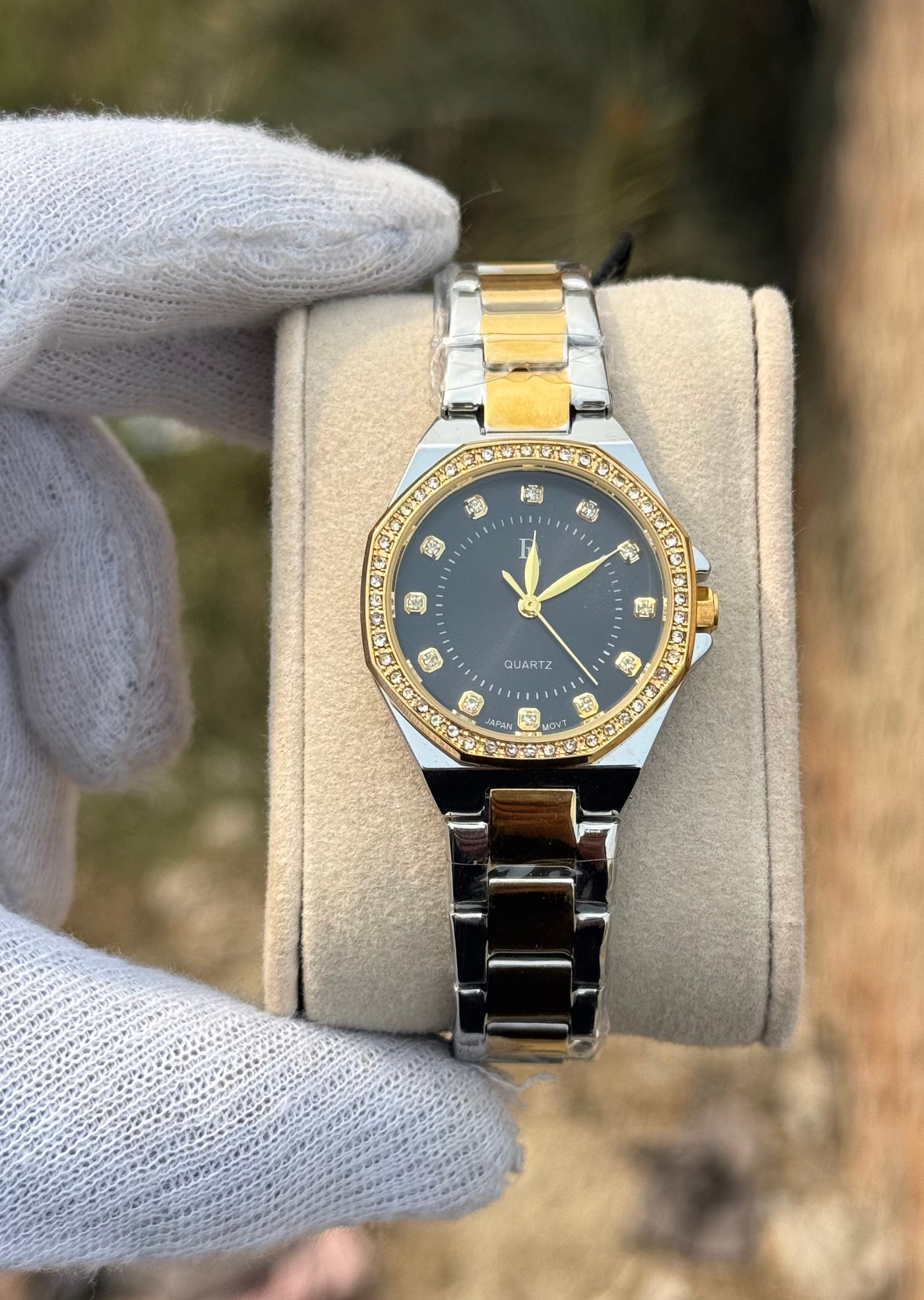 DL Luxury Edition - Black & Gold Dual-Tone Diamond Watch