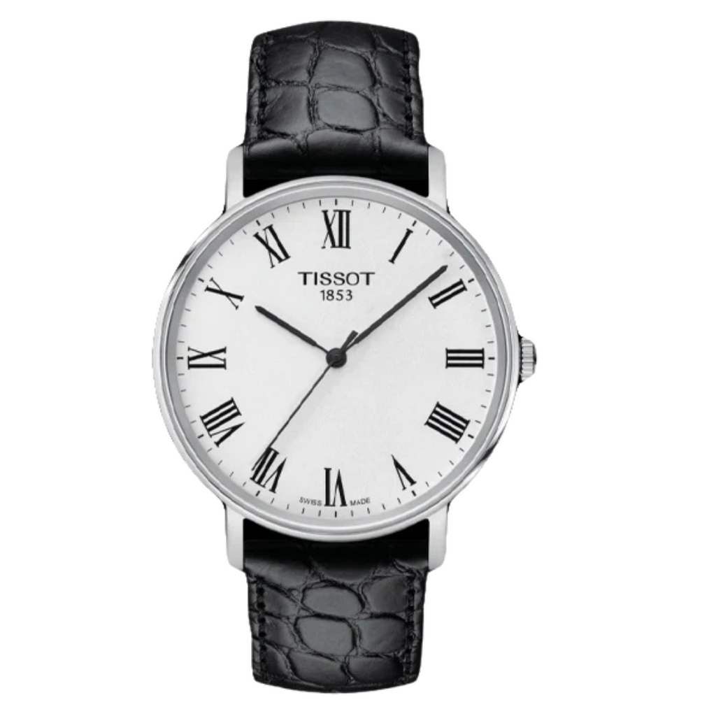Tissot everytime Medium Black Leather strap Silver Dial Quartz Watch for Men's - T143.410.16.033.00