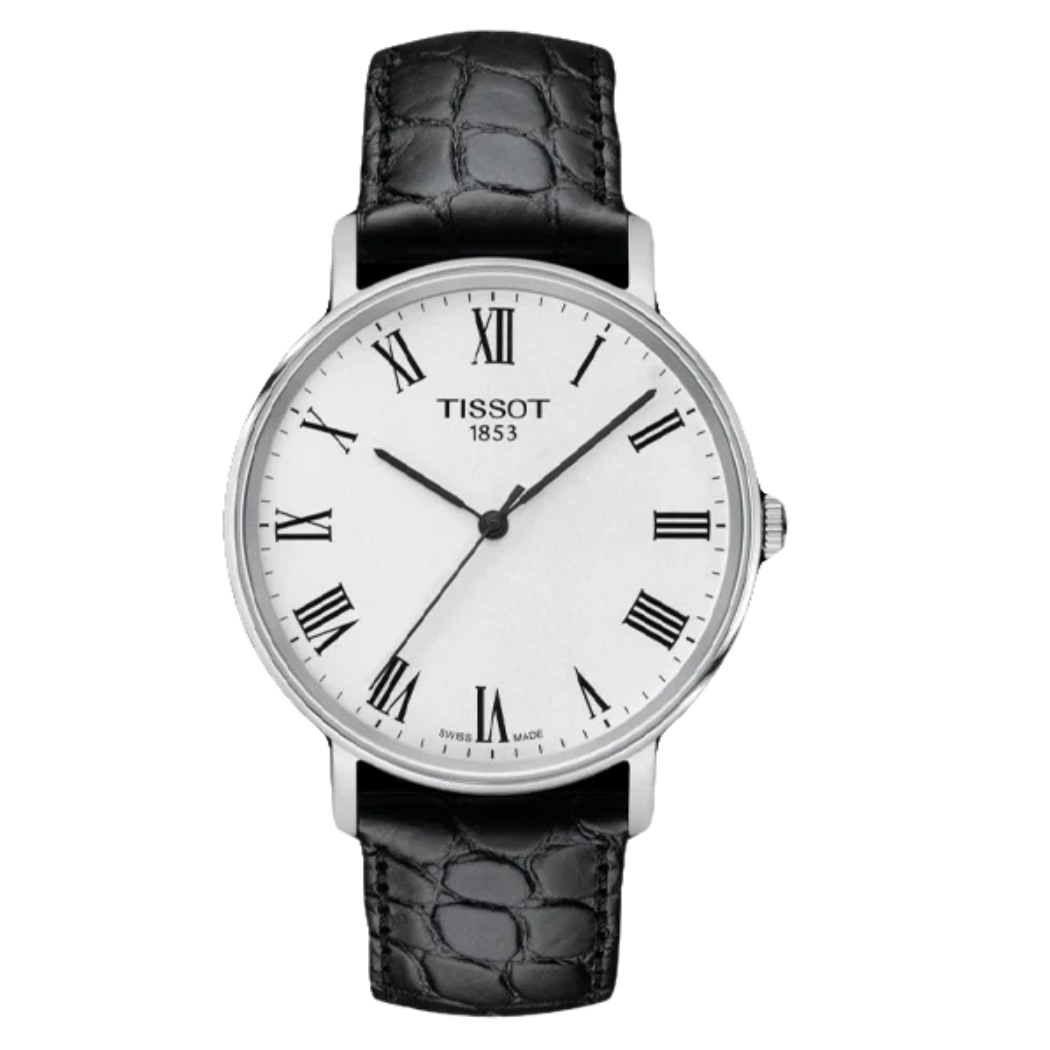Tissot everytime Medium Black Leather strap Silver Dial Quartz Watch for Men's - T143.410.16.033.00