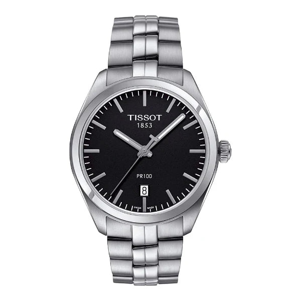 Tissot PR 100 Silver Stainless Steel Black Dial Quartz Watch for Men's - T101.410.11.051.00