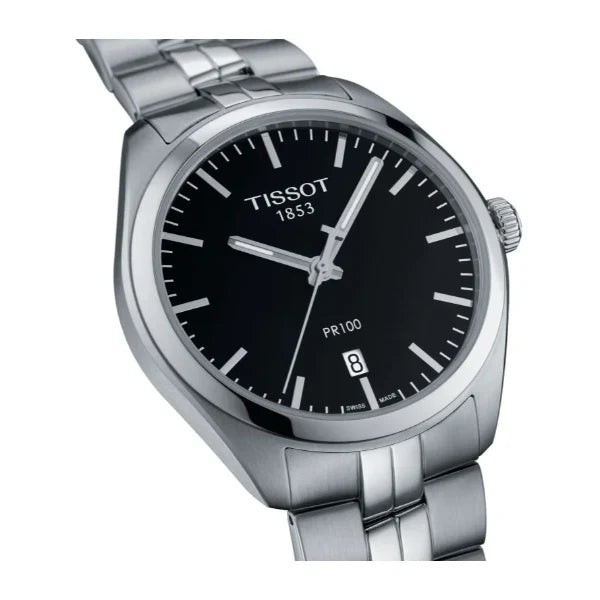 Tissot PR 100 Silver Stainless Steel Black Dial Quartz Watch for Men's - T101.410.11.051.00