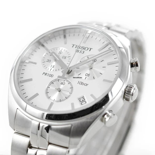 Tissot PR 100 Silver Stainless Steel Silver Dial Chronograph Quartz Watch for Men's - T101.417.11.031.00