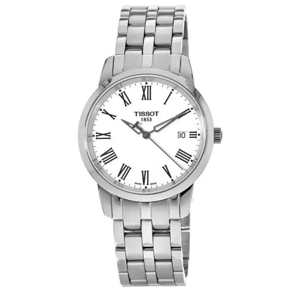 Tissot T-Classic Silver Stainless Steel White Dial Quartz Watch for Men's - T033.410.11.013.01