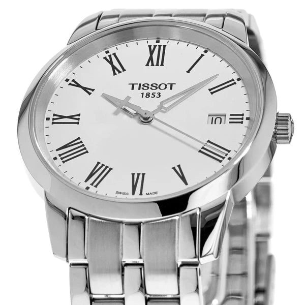 Tissot T-Classic Silver Stainless Steel White Dial Quartz Watch for Men's - T033.410.11.013.01