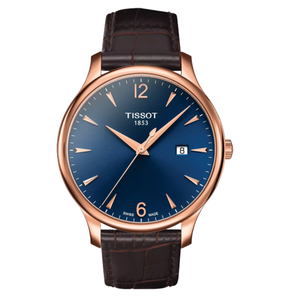 Tissot Tradition Brown Leather Strap Blue Dial Quartz Watch for Men's - T063.610.36.047.00