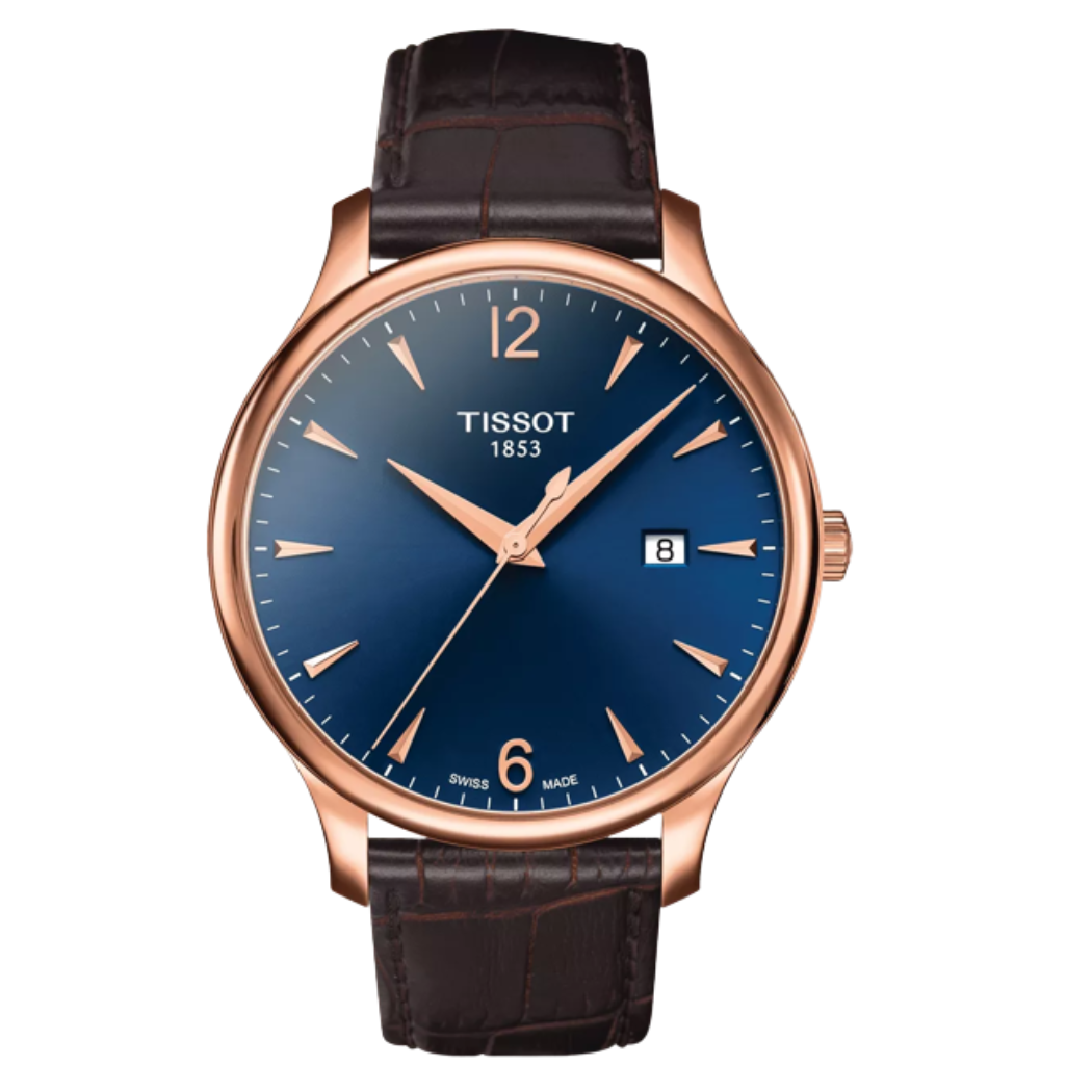 Tissot Tradition Brown Leather Strap Blue Dial Quartz Watch for Men's - T063.610.36.047.00
