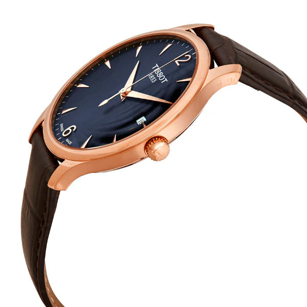 Tissot Tradition Brown Leather Strap Blue Dial Quartz Watch for Men's - T063.610.36.047.00