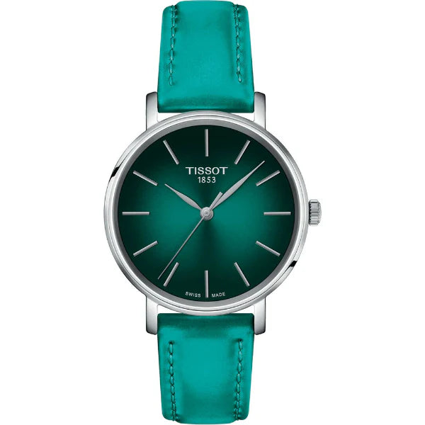 Tissot everytime Turquoise Leather Strap Turquoise Dial Quartz Watch for Ladies - T143.210.17.091.00