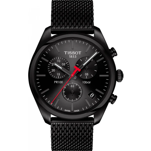 Tissot PR 100 Black Mesh Bracelet Black Dial Chronograph Quartz Watch for Men's - T.101.417.33.051.00