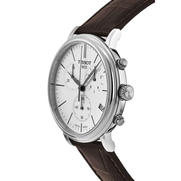 Tissot Carson Premium Brown Leather Strap White Dial Chronograph Quartz Watch for Men's - T.122.417.16.011.00