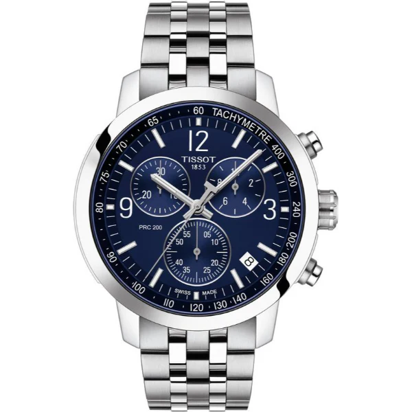 Tissot PRC 200 Silver Stainless Steel Blue Dial Chronograph Quartz Watch for Men's - T.114.417.11.047.00