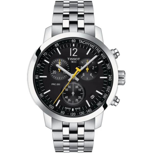 Tissot PRC 200 Silver Stainless Steel Black Dial Chronograph Quartz Watch for Men's - T.114.417.11.057.00