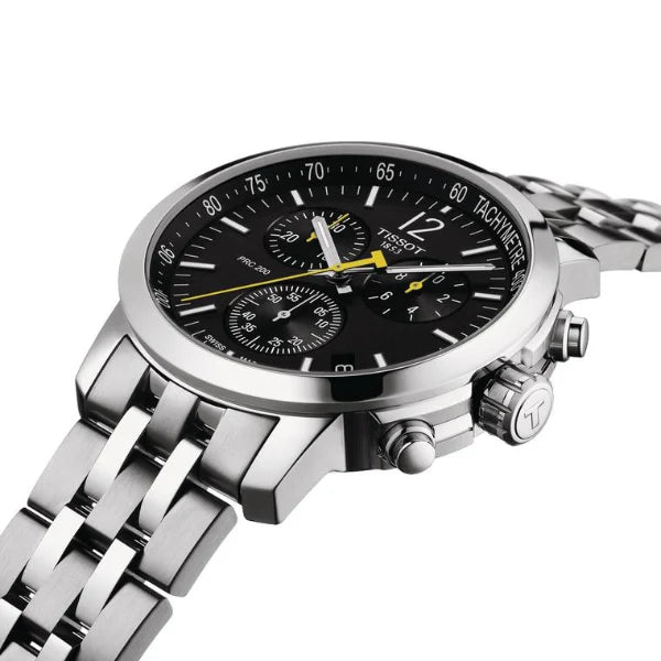 Tissot PRC 200 Silver Stainless Steel Black Dial Chronograph Quartz Watch for Men's - T.114.417.11.057.00