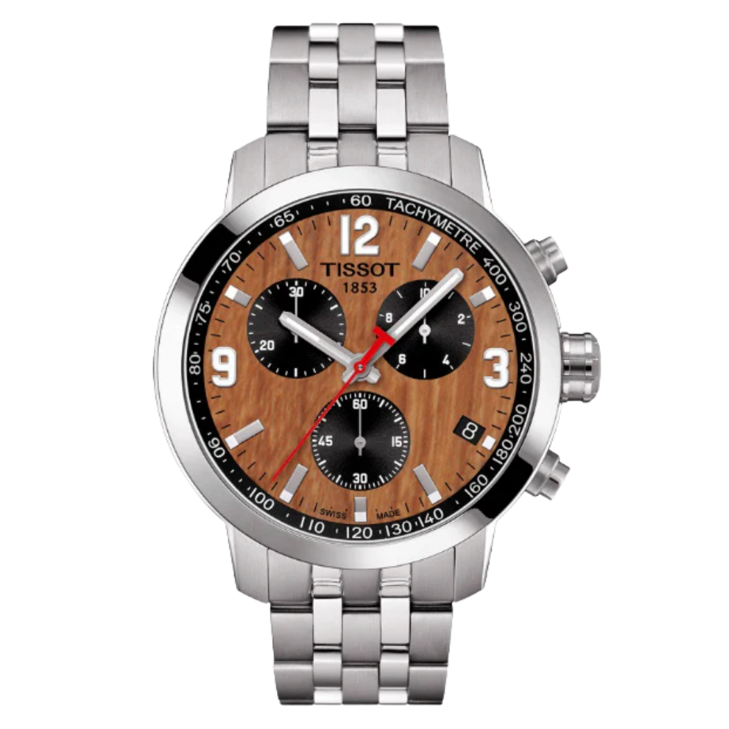 Tissot PRC 200 Silver Stainless Steel Brown Dial Chronograph Quartz Watch for Gents - T055.417.11.297.01