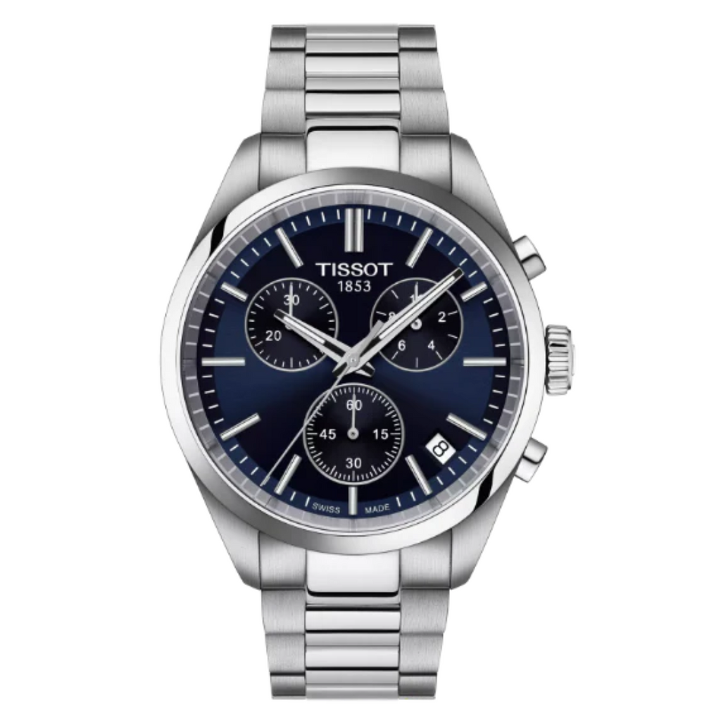 Tissot PR 100 Silver Stainless Steel Blue Dial Chronograph Quartz Watch for Gents - T150.417.11.041.00