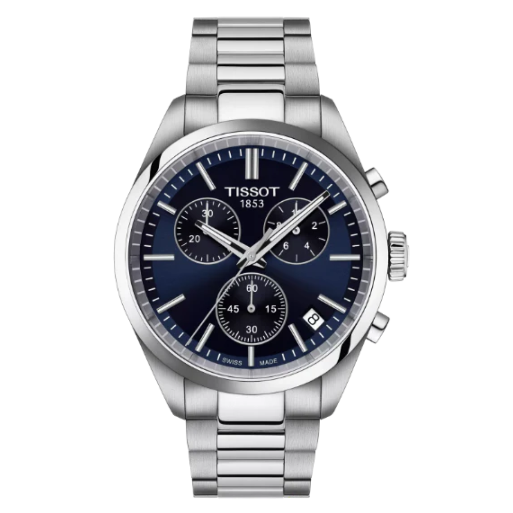 Tissot PR 100 Silver Stainless Steel Blue Dial Chronograph Quartz Watch for Gents - T150.417.11.041.00