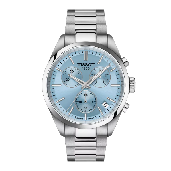 Tissot PR 100 Silver Stainless Steel Ice Blue Dial Chronograph Quartz Watch for Gents - T150.417.11.351.00