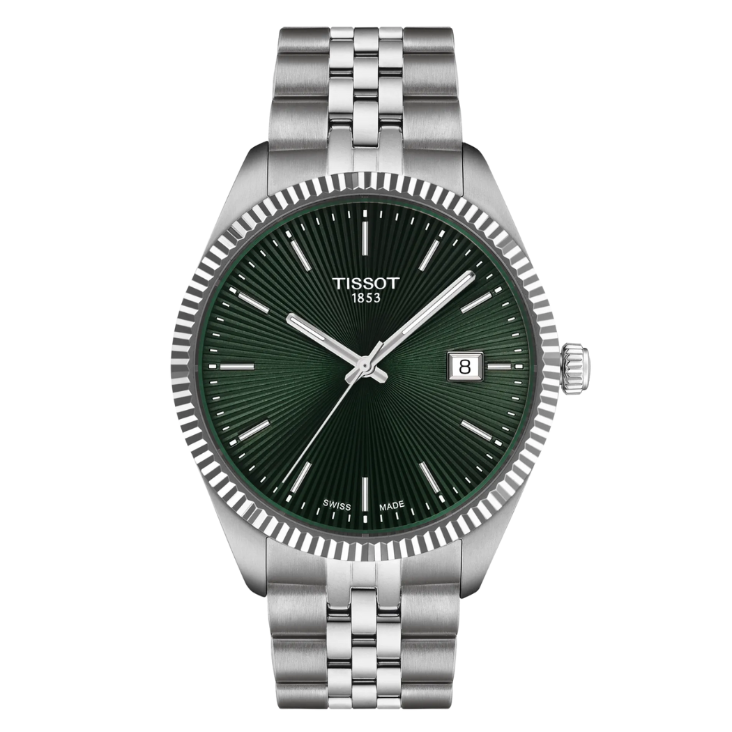Tissot T-Classic Silver Stainless Steel Green Dial Quartz Watch for Gents - T156.410.11.091.00