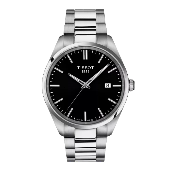 Tissot T-Classic Silver Stainless Steel Black Dial Quartz Watch for Gents - T150.410.11.051.00