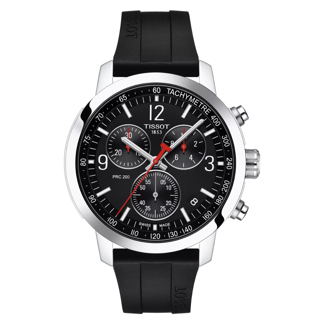 Tissot PRC 200 Black Silicon Strap Black Dial Quartz Watch for Gents - T114.417.17.057.00