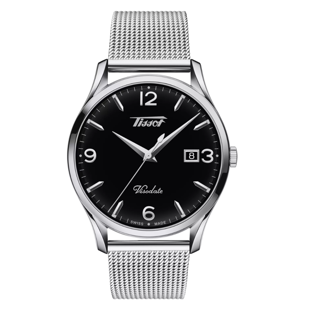 Tissot Heritage Visodate Silver Mesh Braselet Black Dial Quartz Watch for Gents - T118.410.11.057.00