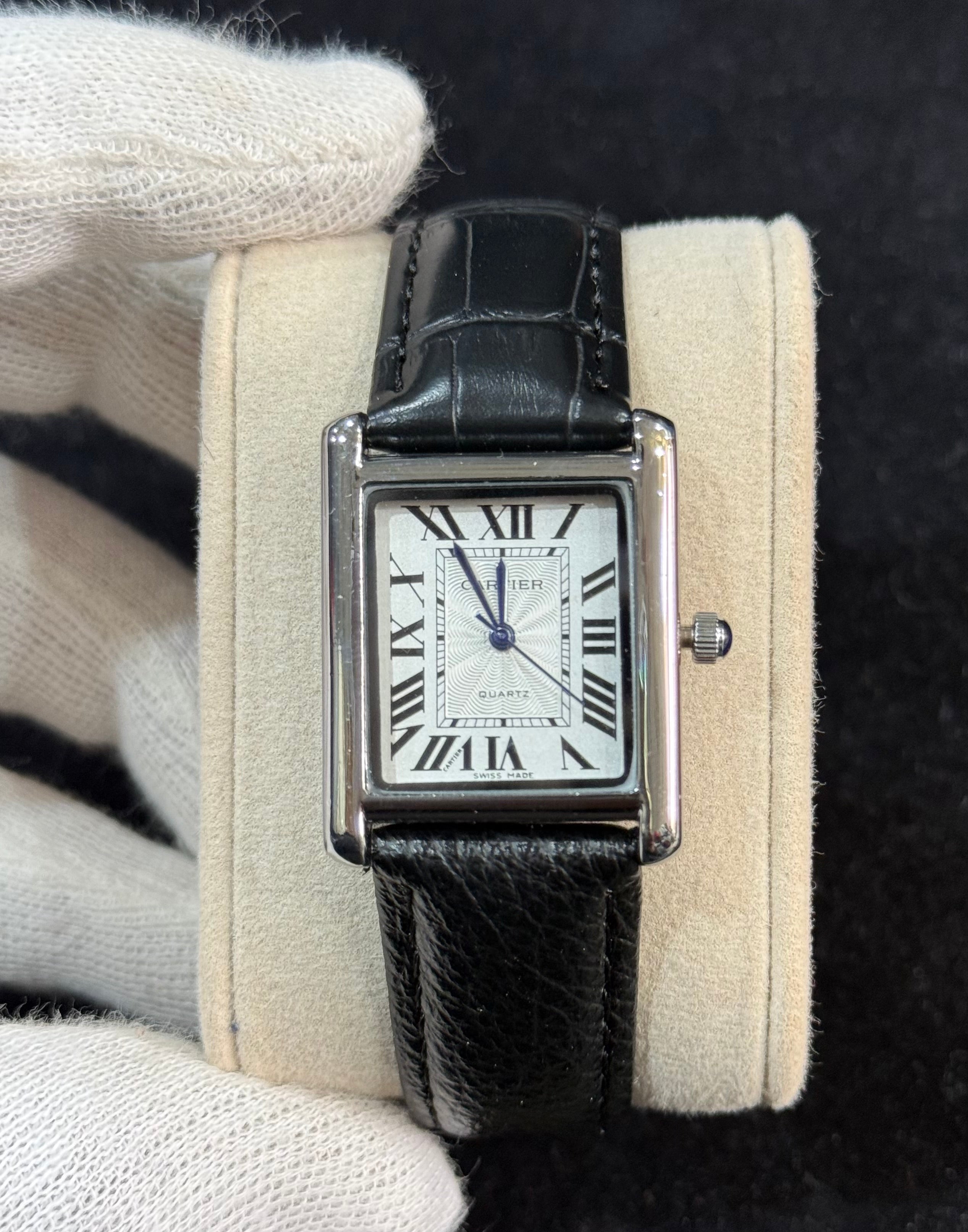 Black Cartier Tank - Black with White Dial