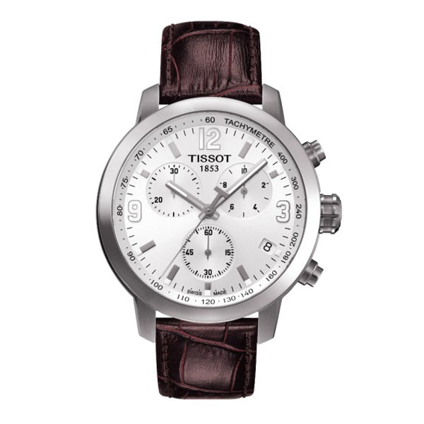 Tissot PRC200 Brown Leather strap White Dial Quartz Watch for Men's - T-0554171601701