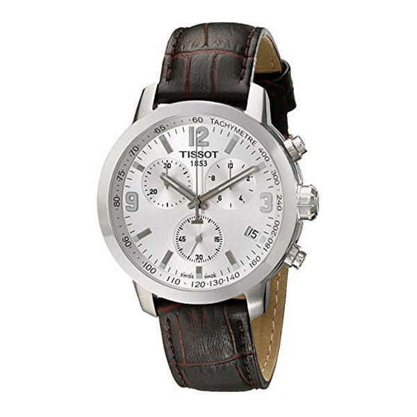 Tissot PRC200 Brown Leather strap White Dial Quartz Watch for Men's - T-0554171601701