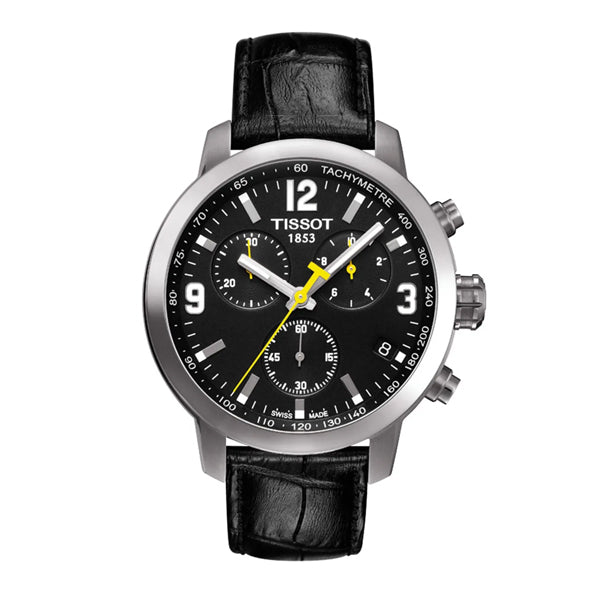 Tissot PRC200 Black Leather strap Black Dial Quartz Watch for Men's - T-0554171605700