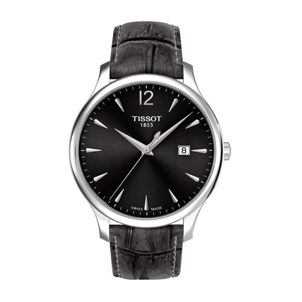 Tissot Tradition Dark Grey Leather strap Grey Dial Quartz Watch for Men's - T-0636101608700