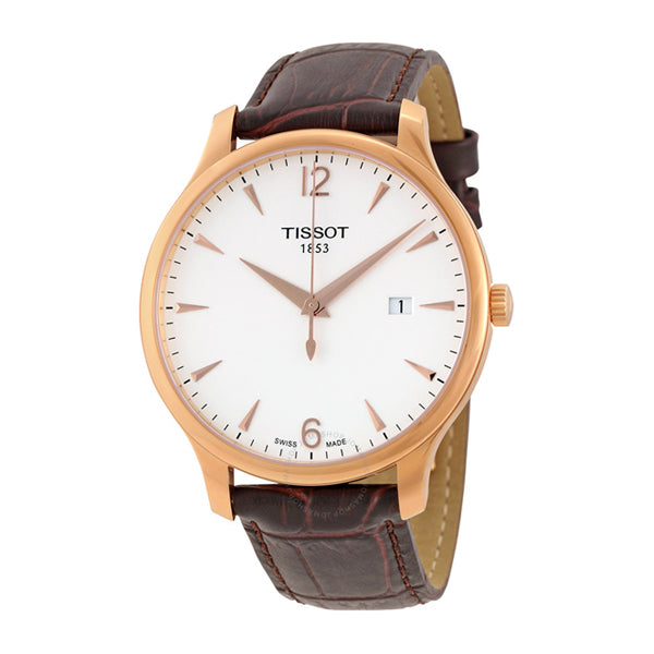 Tissot Tradition Brown Leather strap White Dial Quartz Watch for Men's - T-0636103603700