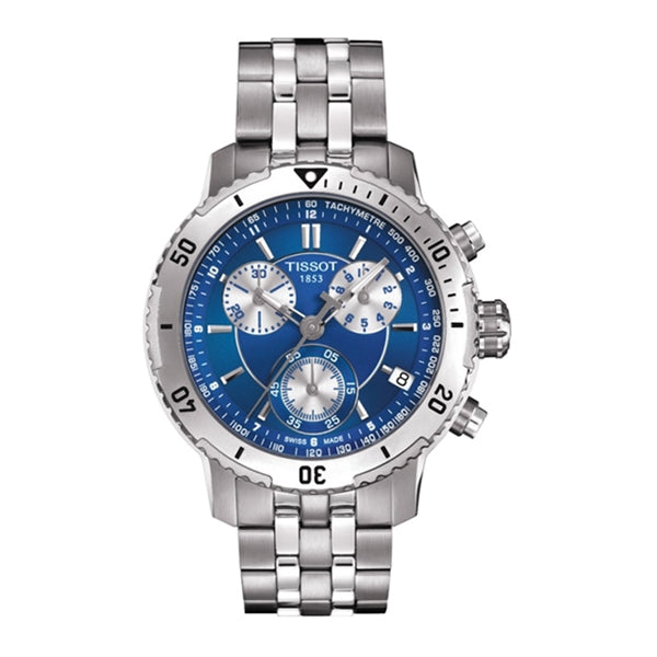 Tissot PRC200 Silver Stainless Steel Blue Dial Chronograph Quartz Watch for Men's - T-0674171104100