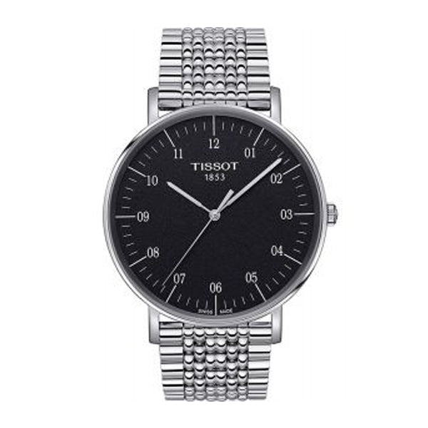 Tissot everytime Medium Silver Stainless Steel Black Dial Quartz Watch for Men's - T-1096101107700