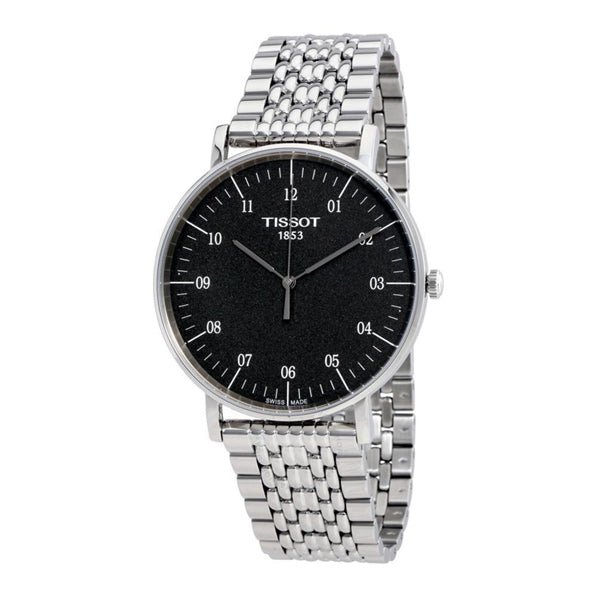 Tissot everytime Medium Silver Stainless Steel Black Dial Quartz Watch for Men's - T-1096101107700
