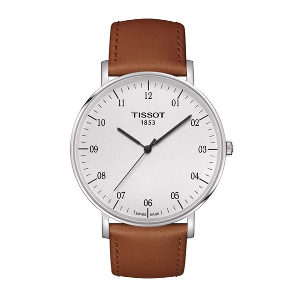 Tissot everytime Medium Brown Leather strap White Dial Quartz Watch for Men's - T-1096101603700