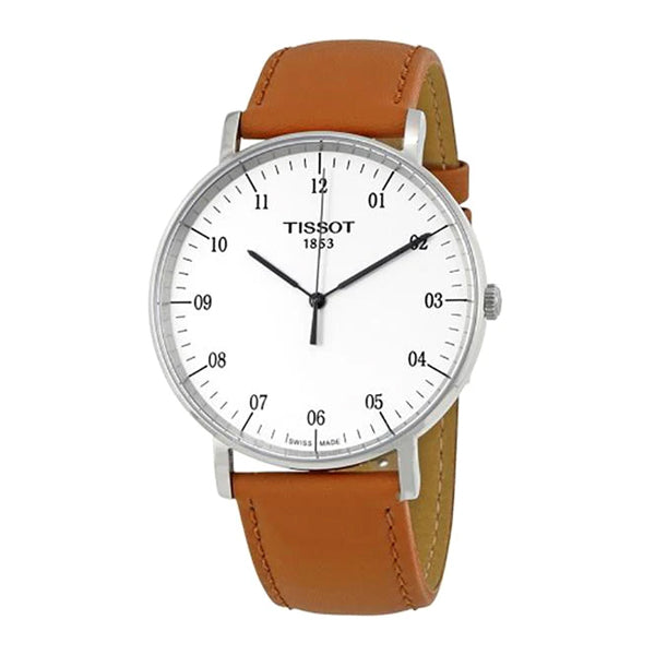Tissot everytime Medium Brown Leather strap White Dial Quartz Watch for Men's - T-1096101603700