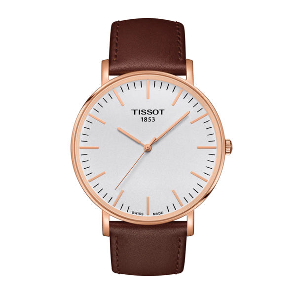 Tissot everytime Medium Brown Leather strap White Dial Quartz Watch for Men's - T-1096103603100