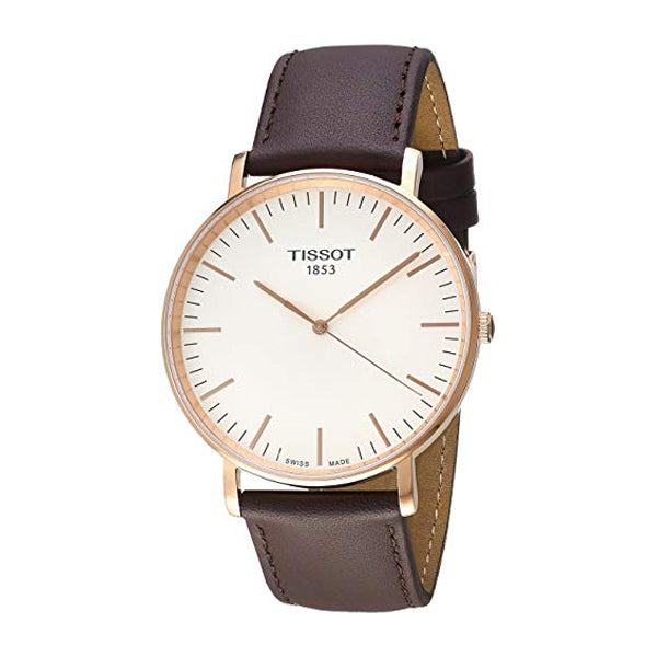 Tissot everytime Medium Brown Leather strap White Dial Quartz Watch for Men's - T-1096103603100