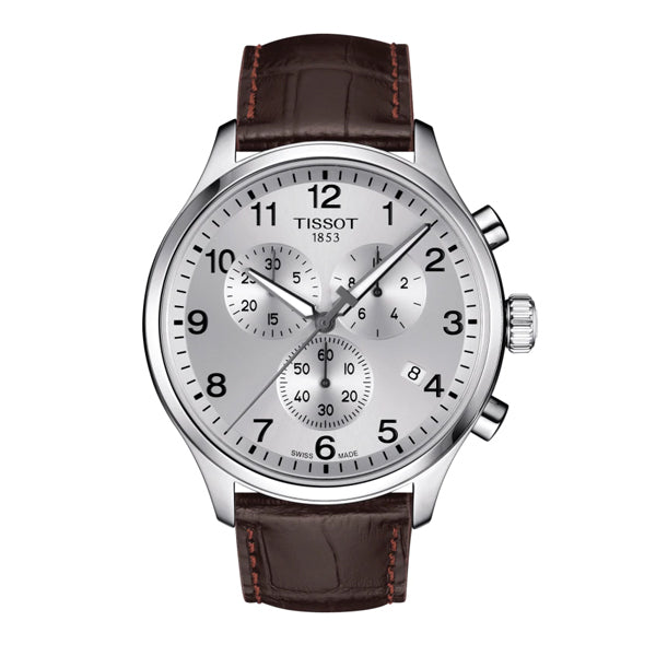 Tissot Chrono XL Classic Brown Leather strap Silver Dial Chronograph Quartz Watch for Men's - T-1166171603700