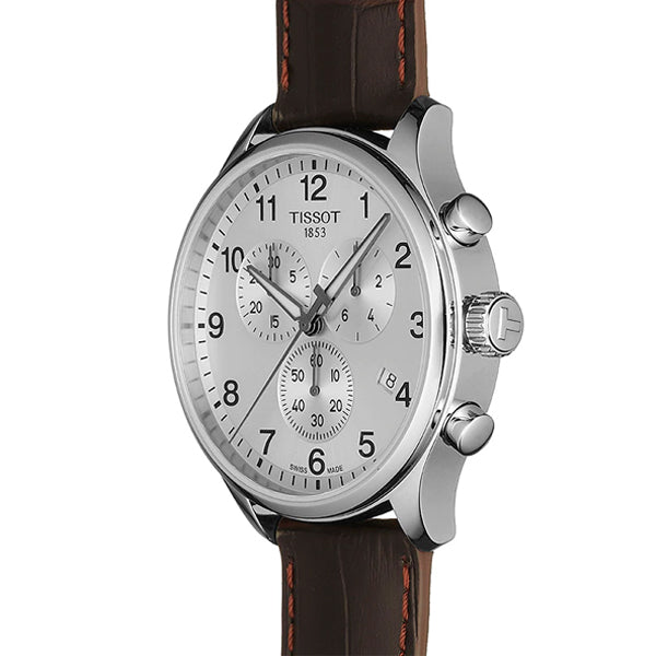 Tissot Chrono XL Classic Brown Leather strap Silver Dial Chronograph Quartz Watch for Men's - T-1166171603700