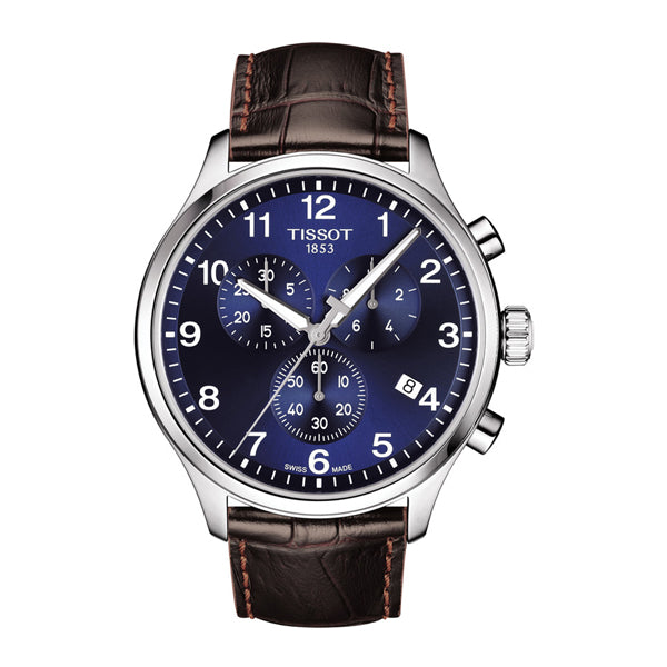 Tissot Chrono XL Classic Brown Leather strap Blue Dial Quartz Watch for Men's - T-1166171604700