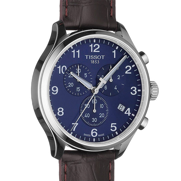 Tissot Chrono XL Classic Brown Leather strap Blue Dial Quartz Watch for Men's - T-1166171604700