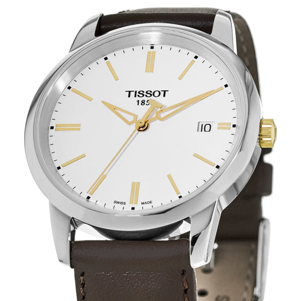 Tissot Classic Dream Brown Leather Strap White Dial Quartz Watch for Men's - T033.410.26.011.01