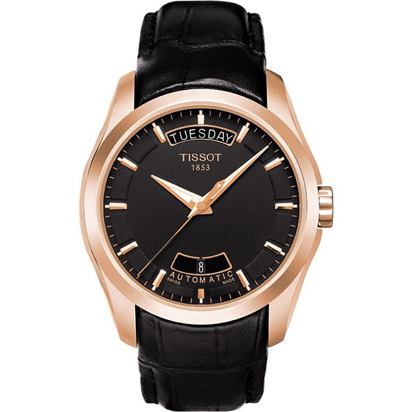 Tissot Couturier Black Leather strap Black Dial Automatic Watch for Men's - T-0354071605100