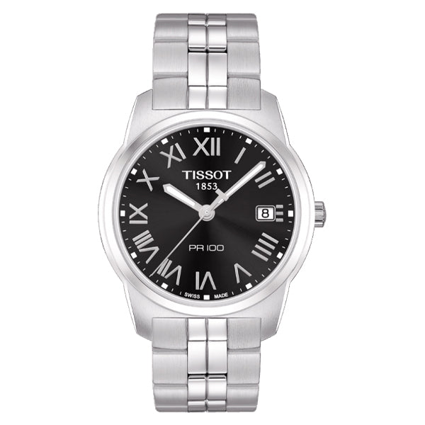 Tissot PR100 Silver Stainless Steel Black Dial Quartz Watch for Men's - T049.410.11.053.01