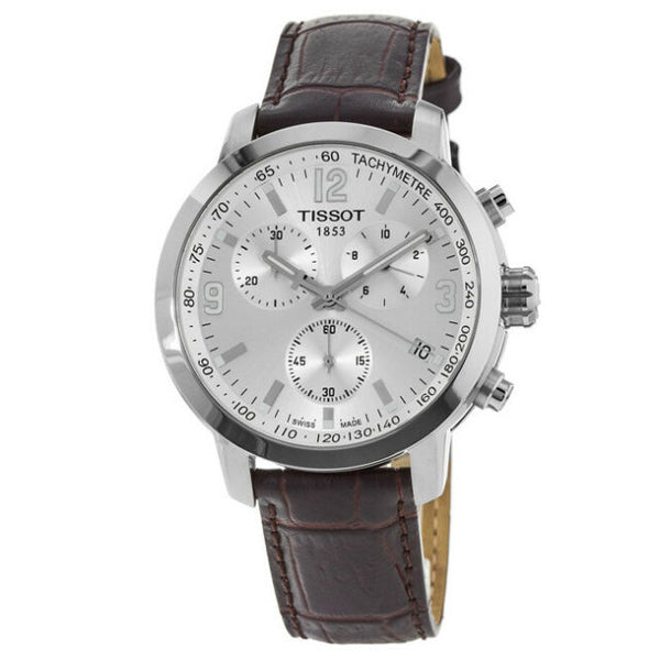 Tissot PRC200 Brown Leather strap Silver Dial Chronograph Quartz Watch for Men's - T0554171603700
