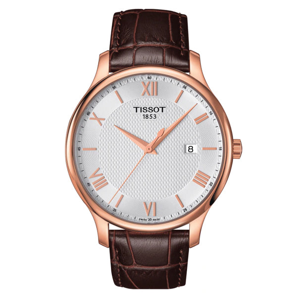 Tissot Tradition Brown Leather strap Silver Dial Quartz Watch for Men's - T063.610.36.038.00